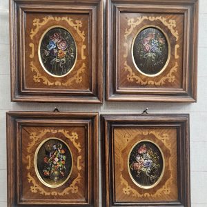 4 dipinti di fiori su rame