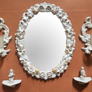 Completo con specchio con rose intagliate