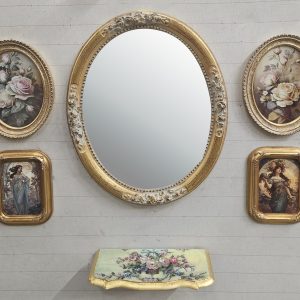 Completo specchio, mensola e 4 quadretti